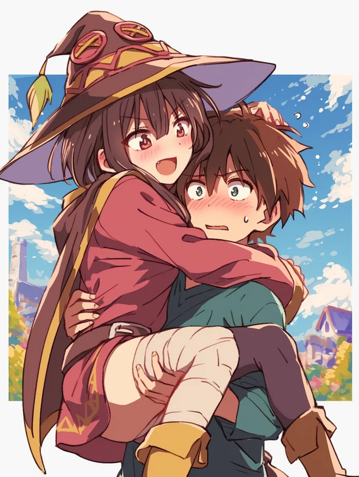 Kazuma and Megumin - Anime, Anime art, Konosuba, Megumin, Satou kazuma, Neural network art