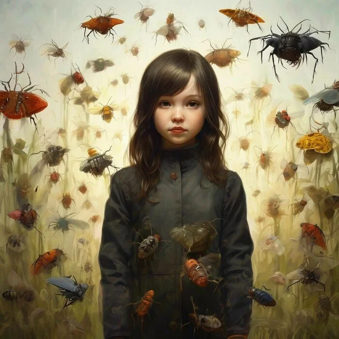 Girl with bugs (from artificial intelligence) - My, Humor, Girl, Insects, Neural network art