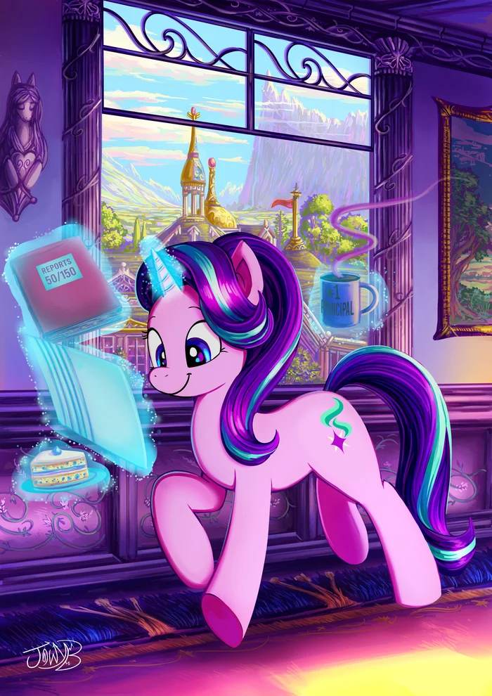 Читает, пьет и ест на ходу - My Little Pony, PonyArt, Starlight Glimmer, Jowybean