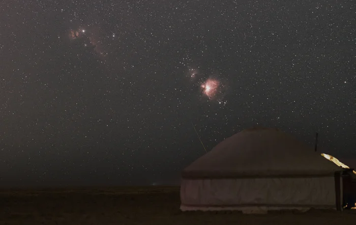 The rise of the constellation Orion over the yurt - My, Astrophoto, Starry sky, Stars, Perseids, Orion nebula, Kalmykia, Polar Lights, Night, Night shooting, Yurt