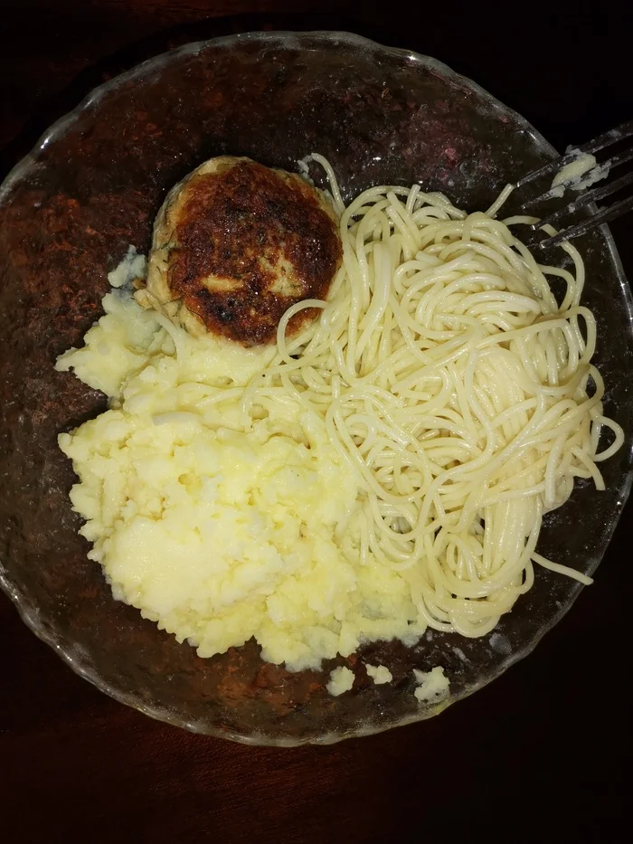 Problem solved - My, Picture with text, Pipka, Pasta cutlets mashed potatoes, Food, The photo