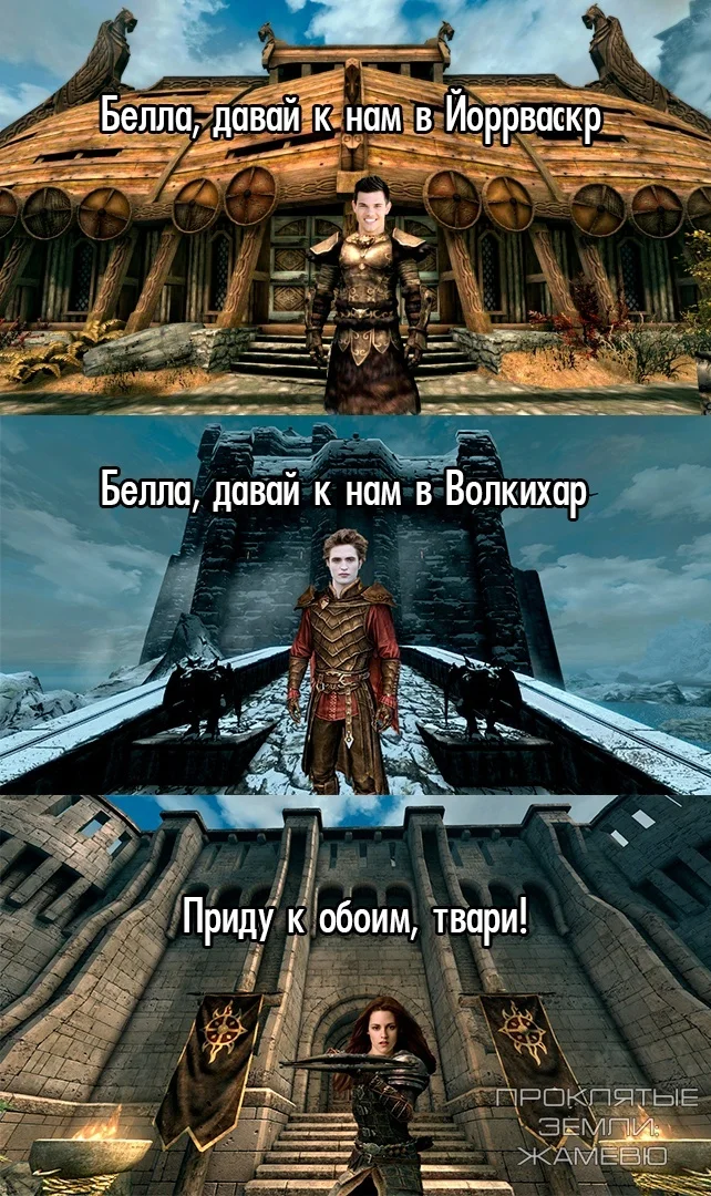 Bella chooses - Memes, The Elder Scrolls V: Skyrim, Twilight (film), Computer games, Picture with text, Video game, VKontakte (link)