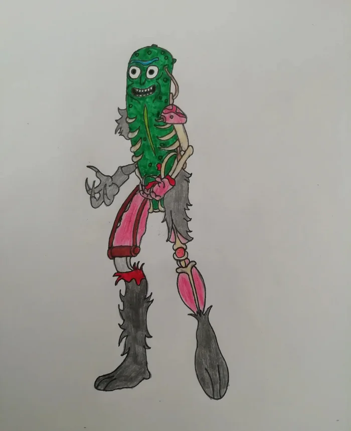 Pickle Rick! - My, Drawing, Rick and Morty, Art, Painting, Longpost, Rick gherkin