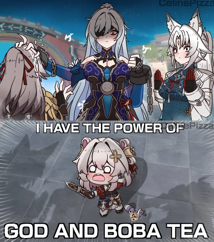 I HAVE THE POWER OF GOD AND BALL TEA!!! - Celinepizza (PizzaCeline05), Art, Anime, Anime art, Honkai: Star Rail, Jingliu (Honkai: Star Rail), Feixiao (Honkai: Star Rail), March 7th (Honkai: Star Rail), Jing Yuan (Honkai: Star Rail)