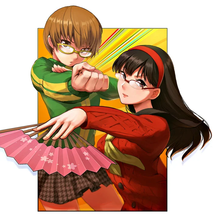 Двойной Дракон - Anime Art, Аниме, Игры, Persona, Persona 4, Chie Satonaka, Amagi Yukiko, Арт, Очки