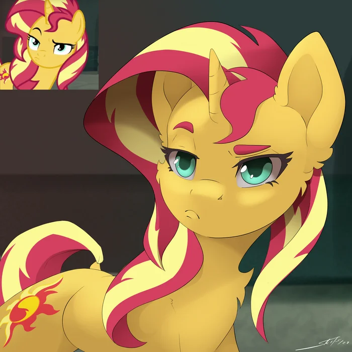 Red-haired and skeptical - My little pony, PonyArt, Sunset shimmer, Skitsroom