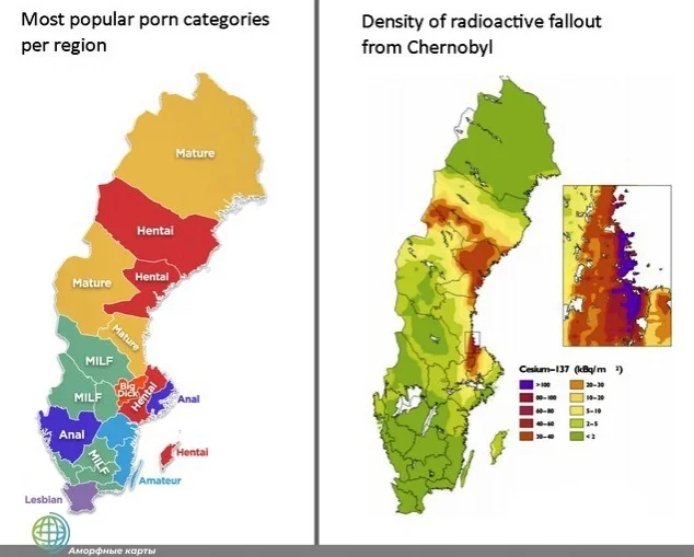 Sweden's porn preferences compared to the level of radiation received from Chernobyl - Cards, Porn, Not porn, Sweden, Chernobyl, Interesting people