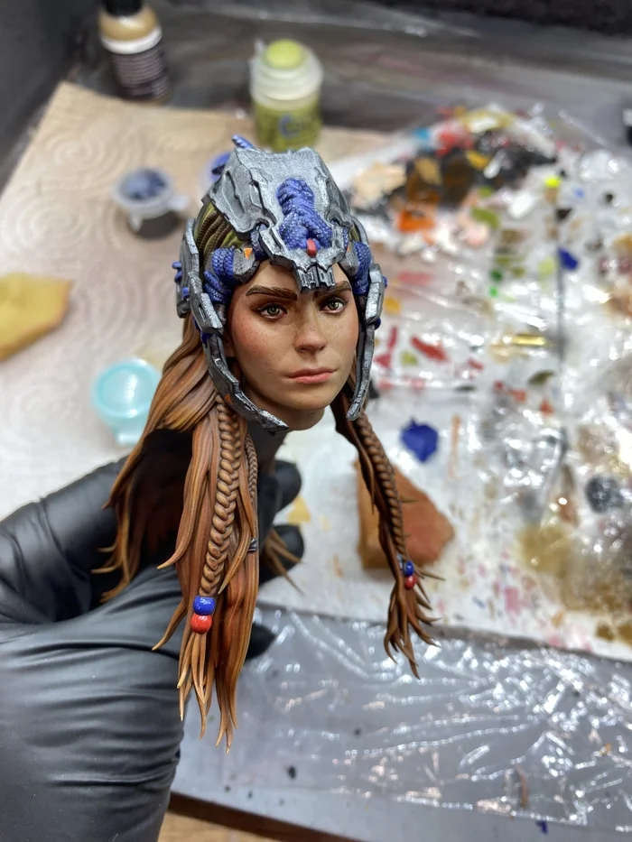 Aloy from Horizon Forbidden West. Everyday life of face painting - My, Painting miniatures, Horizon forbidden west, 3D печать, Collectible figurines, Longpost