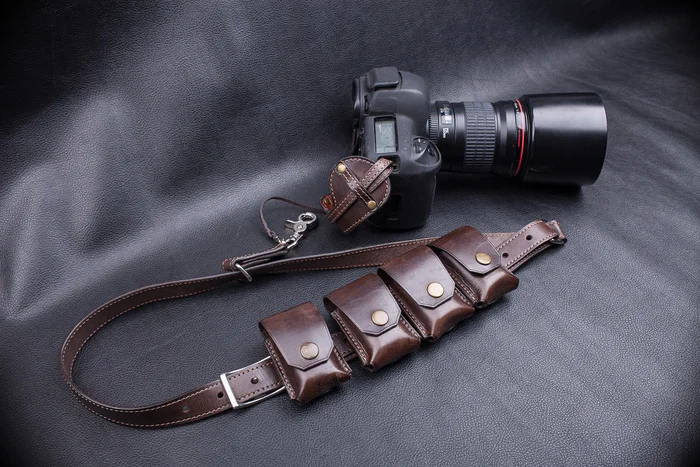 Single point leather bandoleer strap for DSLR - My, Natural leather, With your own hands, Needlework without process, Needlework, Male, Camera, Accessories, Workshop, Leather products, Longpost