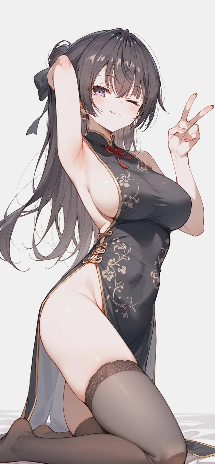 Yuki in qipao - Anime, Anime art, Suou Yuki, Tokidoki Bosotto Russia-go de Dereru Tonari no Aly, Roshidere, Qipao, Neural network art, Stockings, Longpost