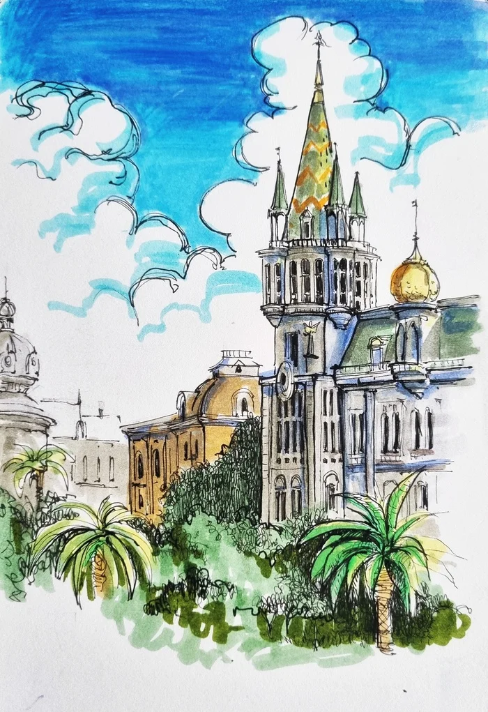 Sketch in a sketchbook - My, Drawing, Sketch, Sketch, Sketchbook, Batumi, Georgia