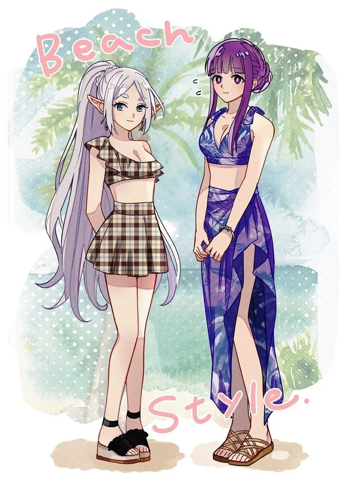 On the beach - Anime, Anime art, Frieren, Fern, Sousou no Frieren, Beach