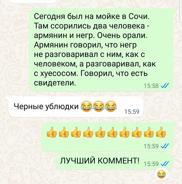 ЛУЧШИЙ коммент - Моё, Черный юмор, Грустный юмор, Трэш, Сочи, Армяне, Национализм, Негры, Мат, Переписка, Скриншот