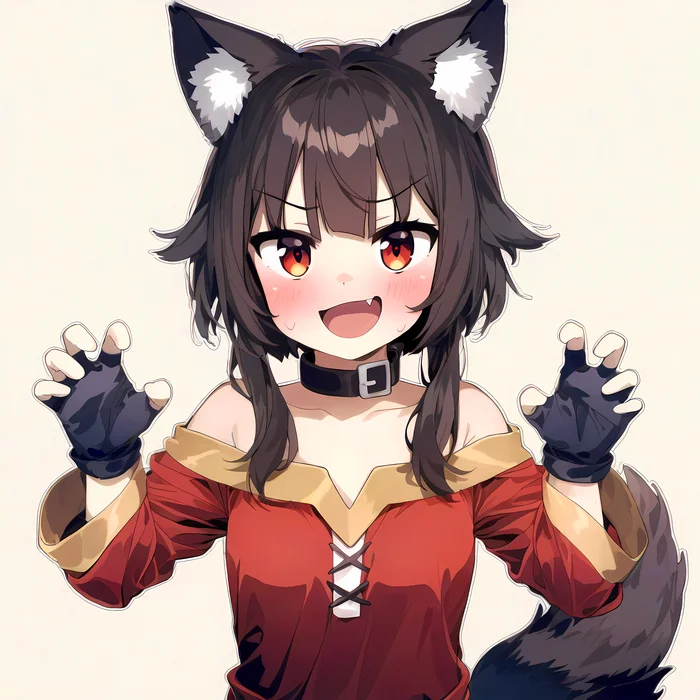 Kemono Megumin - Anime, Anime art, Konosuba, Megumin, Animal ears, Neural network art