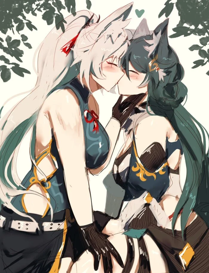 Feixiao & Yukong - Anime art, Anime, Friend, Yuri, Honkai: Star Rail, Feixiao (Honkai: Star Rail), Yukong (Honkai: Star Rail), Animal ears, Kiss, Twitter (link)