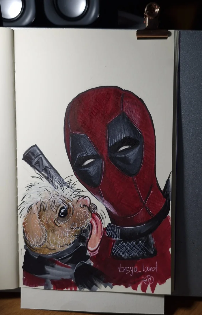 Deadpool & Dogpoola - Моё, Творчество, Арт, Deadpool 3, Дэдпул, Спиртовые маркеры, Процесс, Скетч, Видео, Вертикальное видео, Длиннопост