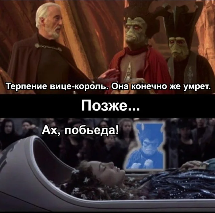 Better late than never - Star Wars, Count Dooku, Padme Amidala, Late, Picture with text, Translated by myself, VKontakte (link)