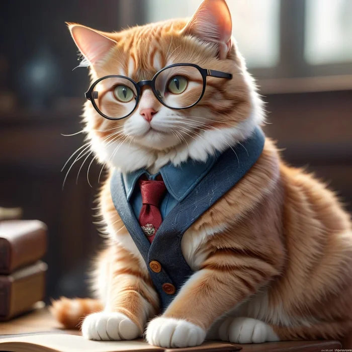 Scientist cat - My, Art, Drawing, Creation, cat, Glasses, Scientists, Tie, Neural network art