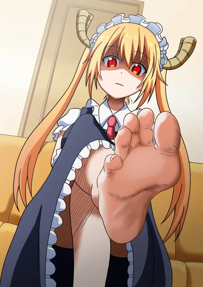 Are you refusing to eat my tail? Then you'll go on a different diet... - Anime, Anime art, Tooru, Kobayashi-san chi no maidragon, Foot fetish, Housemaid