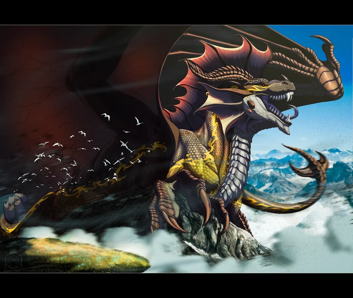 Aetherios - Art, The Dragon, The mountains, Desert, Landscape, Nature, Digital drawing, Aetherios, Noctem Tenebris