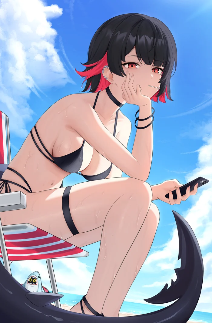 Akulk - Anime art, Anime, Zenless Zone Zero, Ellen Joe (zzz), Swimsuit, Tail, Choker