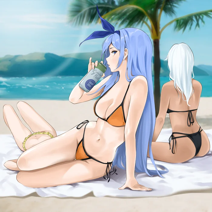 Beach trip - Anime art, Anime, Chaesu, Minah, Swimsuit, Beach