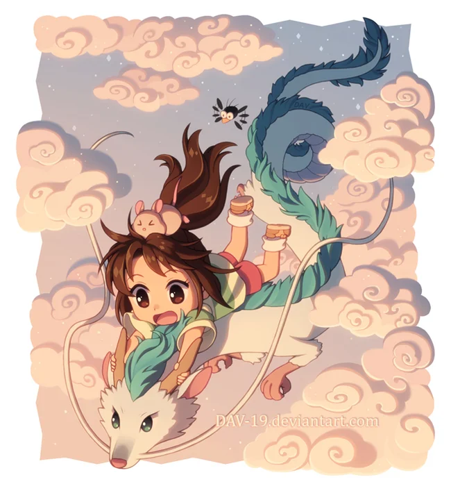 Spirited Away - Spirited Away, Chihiro, Haku, Anime, Anime art, The Dragon, Milota