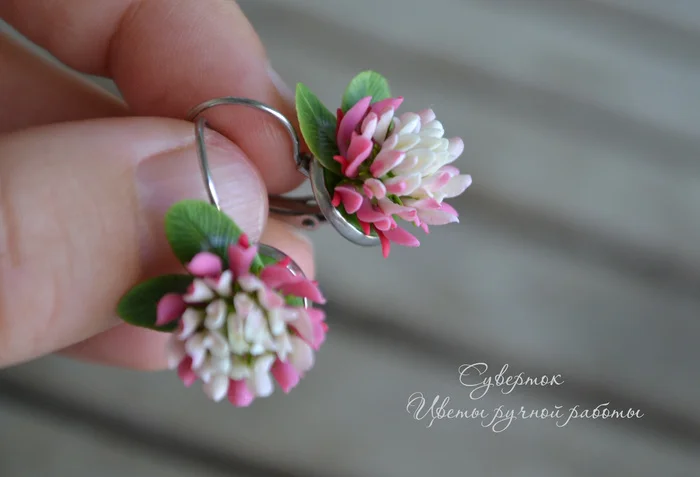 Clover made from baked polymer clay - My, Лепка, Polymer clay, Handmade, Earrings, Needlework with process, beauty, Hobby, Longpost