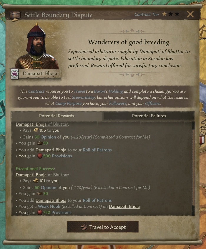 Другой контракт из сферы управления. Он может завершиться исключительным успехом с наградой в виде уменьшенного количества золота, но значительно большего количества припасов.