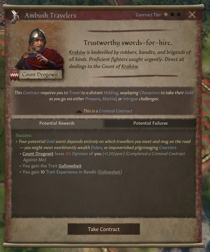 Засада на путешественников даёт возможность напасть на персонажей из списка, путешествующих правителей и даже других искателей приключений.