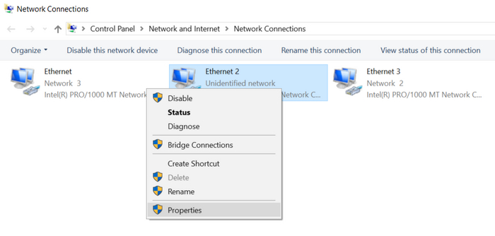 Перечень адаптеров в Windows 10