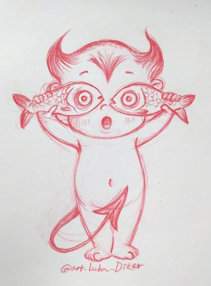 I draw the zodiac signs Pisces. Cartoon little devils - My, Artist, Horoscope, A fish, Zodiac signs, Modern Art, Drawing, Painting, Needlework without process