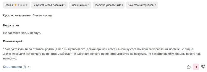 Комментарий на мультиварку - Юмор, Грустный юмор, Ожидание и реальность, Отзыв, Мультиварка, Скриншот