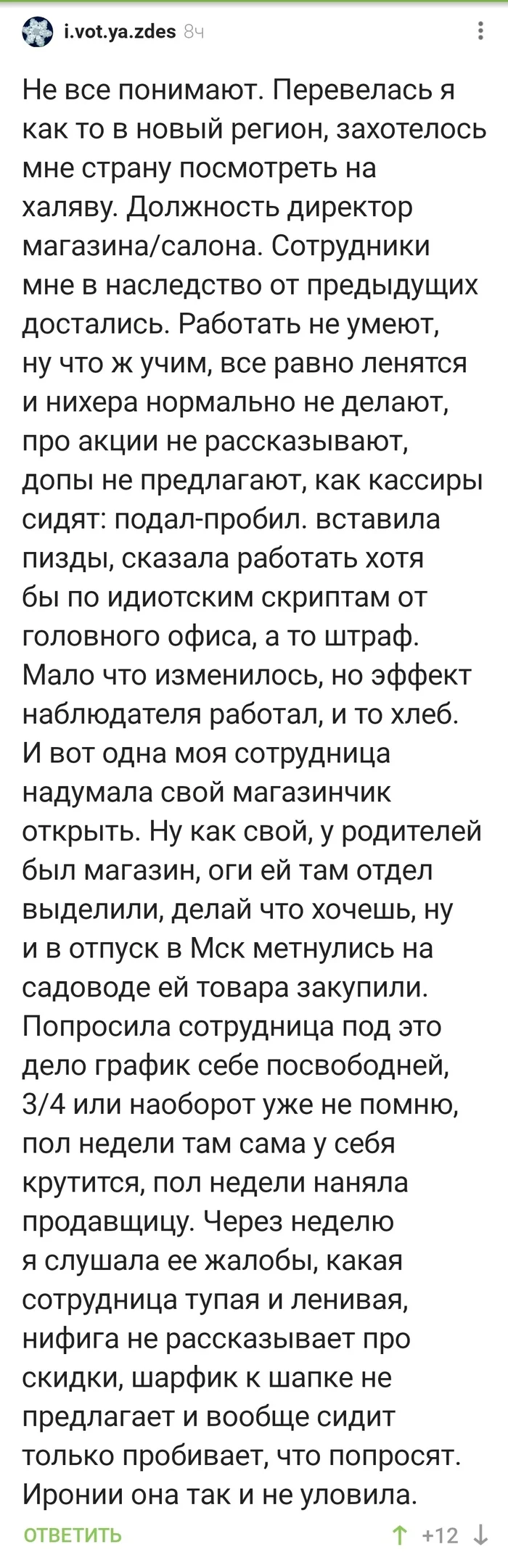 Когда ты продавец - это одно. Но когда ты хозяин - это совсем другое!... - Магазин, Продавец, Акции, Пофигизм, Комментарии на Пикабу, Длиннопост, Скриншот