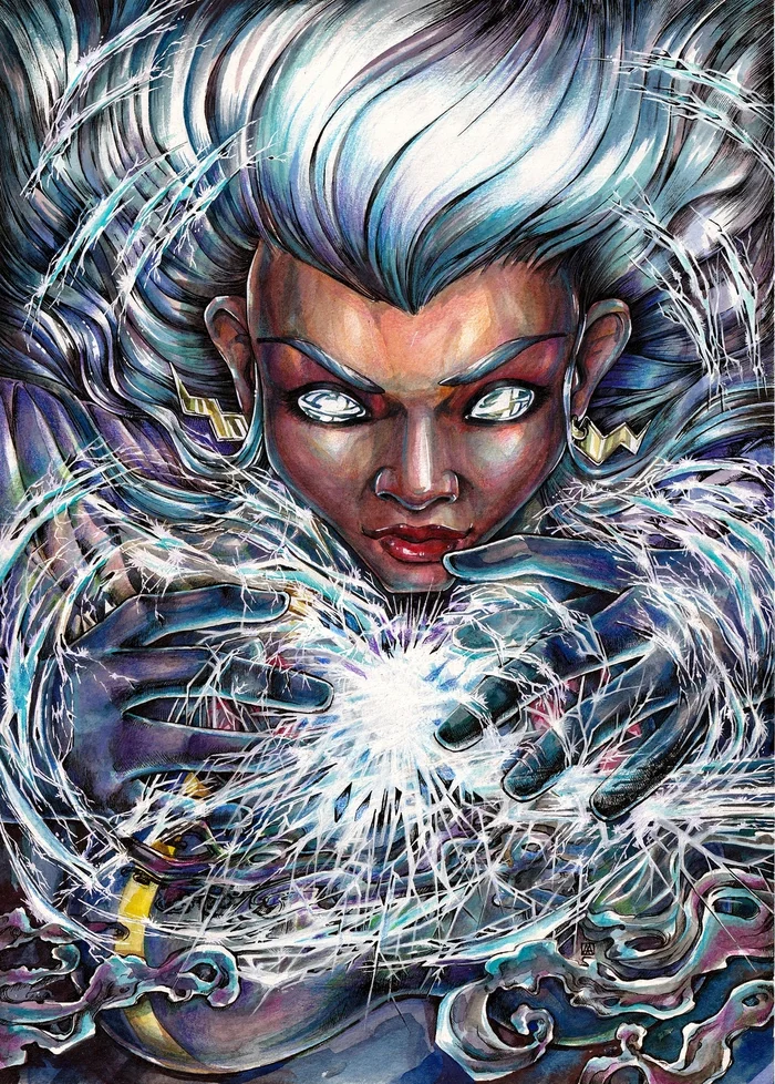 Storm or Ororo Monroe - My, Art, Illustrations, Characters (edit), Drawing, Traditional art, Comics, Watercolor, X-Men, Storm