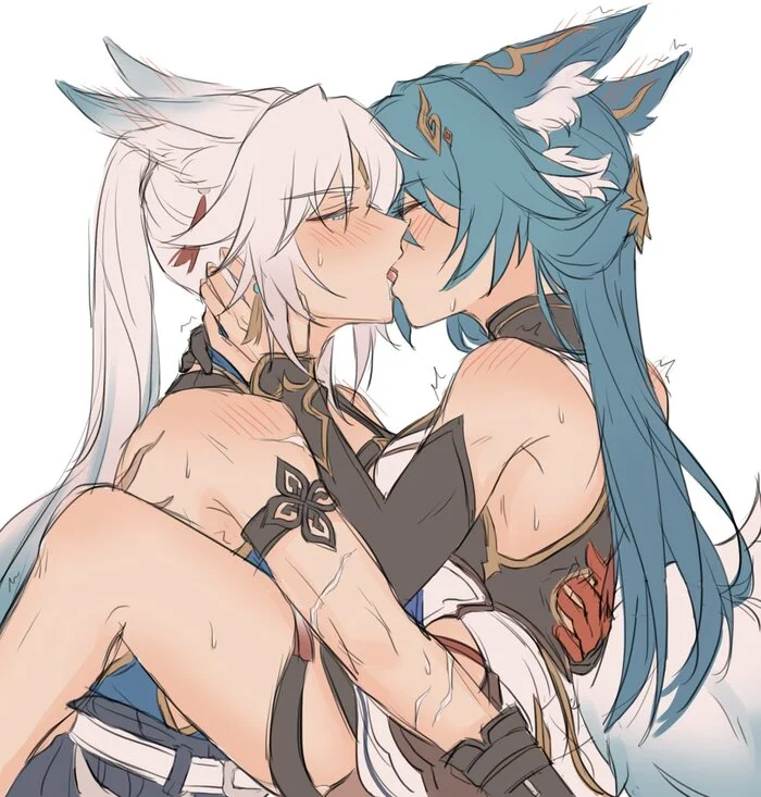 Feixiao & Yukong - Anime art, Anime, Friend, Yuri, Honkai: Star Rail, Feixiao (Honkai: Star Rail), Yukong (Honkai: Star Rail), Animal ears, Kiss, Twitter (link)