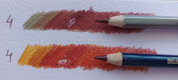 Еще тест: наслоение разных цветов. Взяла самые мягкие карандаши. На 4 слое бумага рвется, сдирается верхний слой: