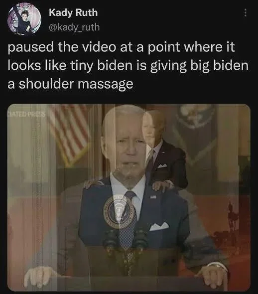 I paused the video so that it looks like little Biden is giving big Biden a shoulder massage. - Massage, Shoulders, Joe Biden, Pause, Screenshot