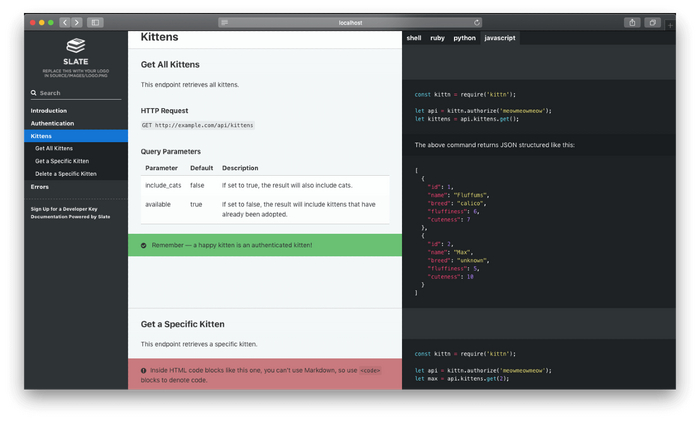 Интерактивная API-документация на Slate