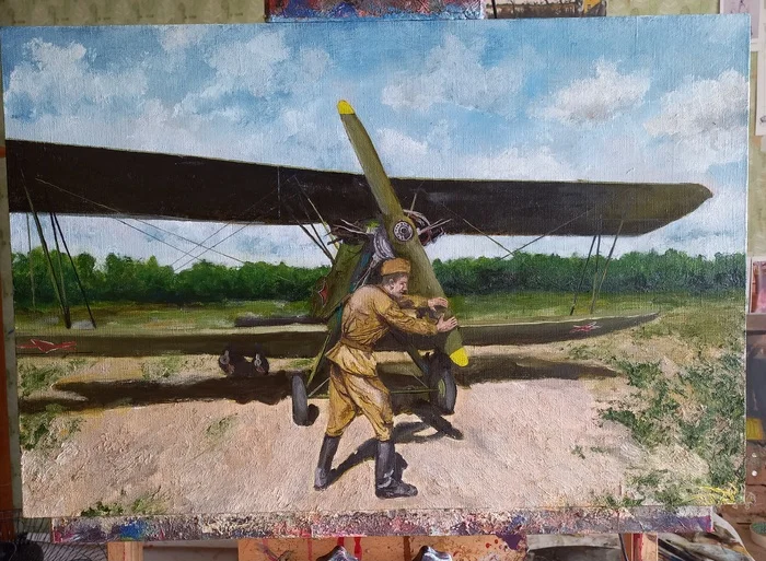 My new picture - My, Creation, Painting, Airplane, Art, Painting, Biplane, Artist, Landscape, Handmade