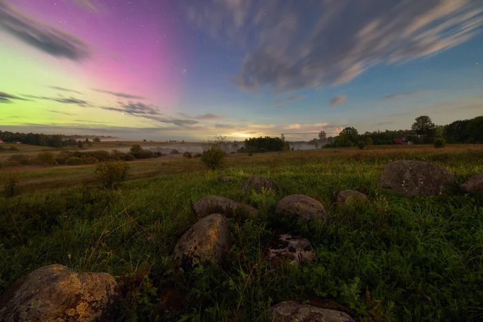 Echoes of a magnetic storm - My, The photo, Landscape, Travel across Russia, Fog, Night, Polar Lights, Novgorod region