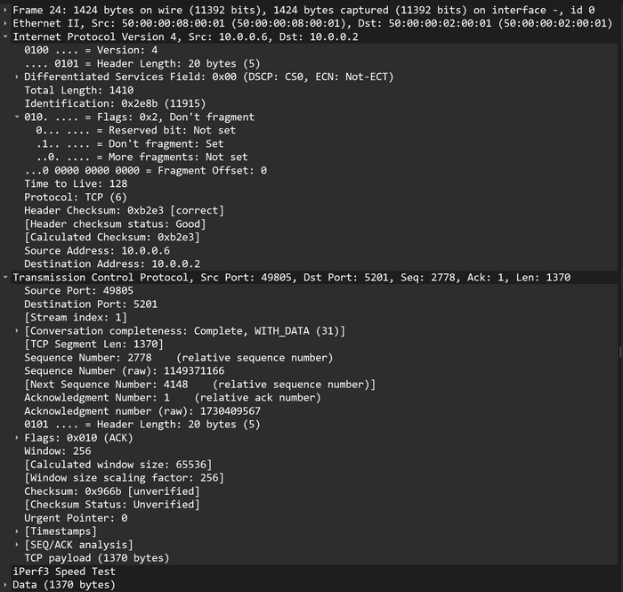 Исходный пакет размером 1410 байт