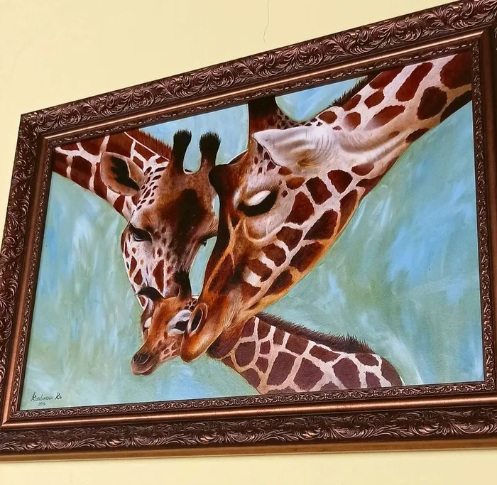 My oil painting. Giraffes - My, Oil painting, Painting, Realism, Animalistics, Wild animals, Giraffe, Artist, Canvas, Drawing, Butter, Painting