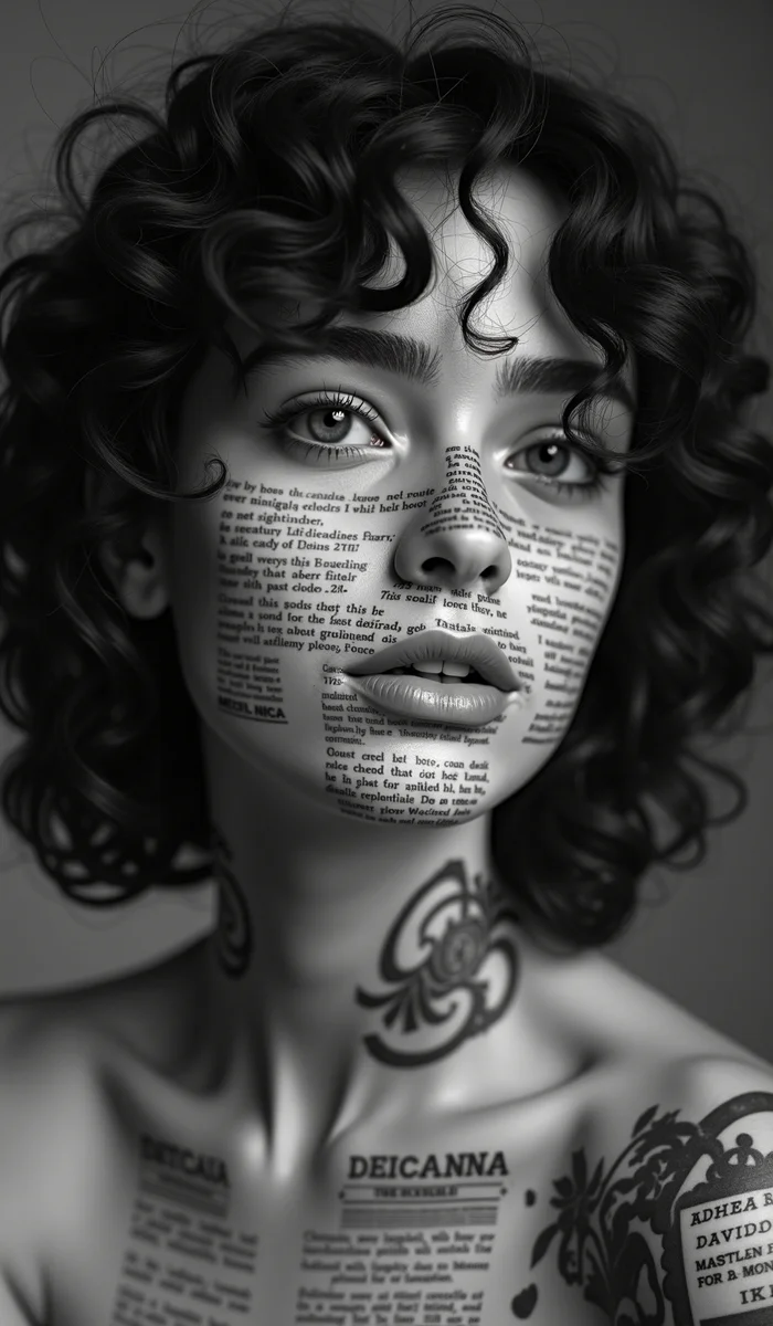 Girls with newspaper tattoos - My, Art, Neural network art, Flux, Girls, Stable diffusion, Tattoo, Girl with tattoo, Longpost