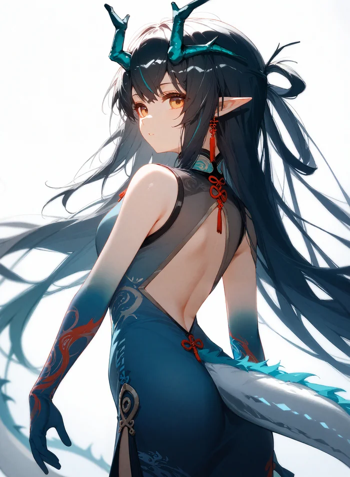 Dusk - Anime art, Anime, Arknights, Dusk (Arknights), Neural network art, Tail