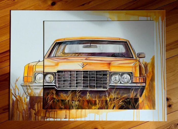 Cadillac on canvas - My, Cadillac, Auto, Motorists, Retro car, Retro, Retrotechnics, Painting, Painting, Longpost