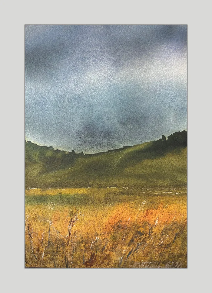 Clouds are gathering - My, Watercolor, Etude, Landscape, Field, The clouds, Autumn