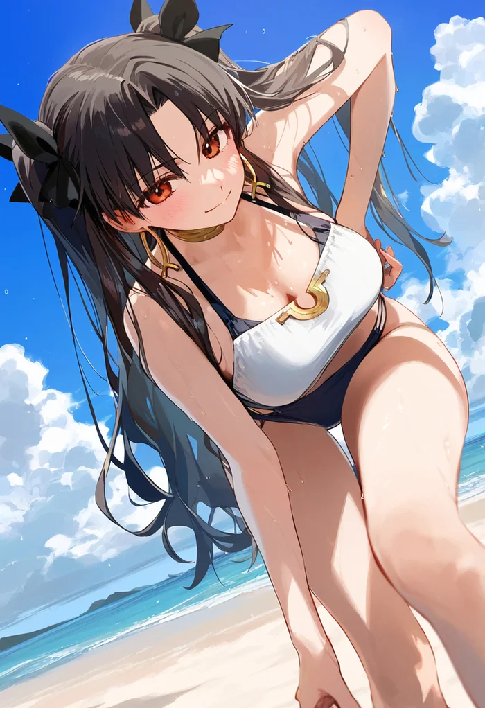 Tohsaka Rin - Tohsaka Rin, Fate-Stay Night, Anime Art, Аниме, Девушки, Арты нейросетей, Пляж, Telegram (ссылка)