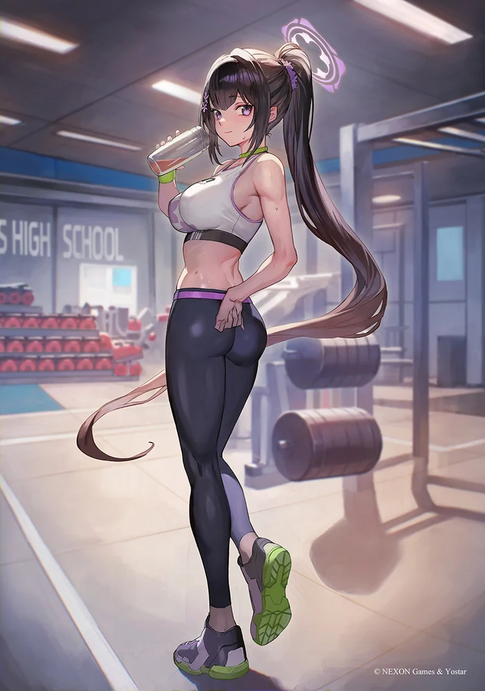 Ответ на пост «После трени» - Аниме, Anime Art, Blue archive, Gym uniform, Ответ на пост