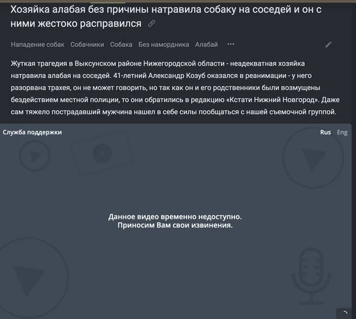 Reply to the post “Alabai’s owner set her dog on her neighbors for no reason and he brutally dealt with them” - My, Negative, Incident, Video, Youtube, Rutube, Roskomnadzor, A shame, Youtube slowdown, Reply to post